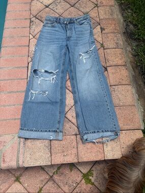 Zara high waist Distressed Wide-Leg Jeans